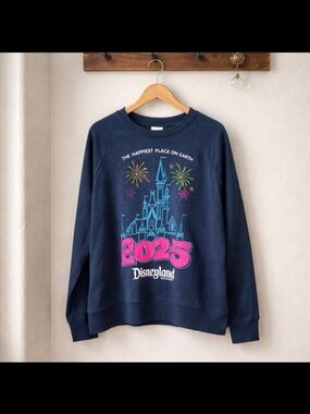 Disney Navy Crewneck Sweatshirt with Pink 2025 Castle Graphic